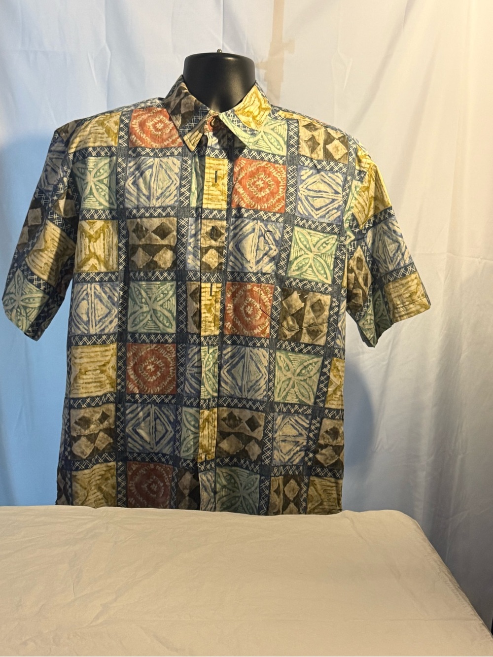 Men's Short-Sleeve Patchwork Print Button-Up Shirt - Multicolor